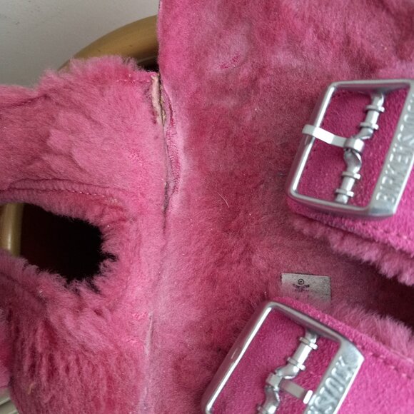 Birkenstock Arizona Pink Shearling Suede Sandals Size 39 US 8 - 8.5 - Picture 15 of 16